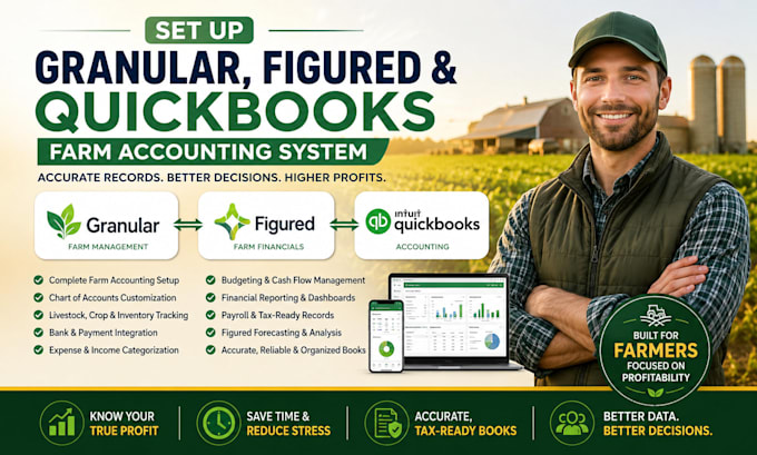 set up granular, figured, and quickbooks farm accounting system