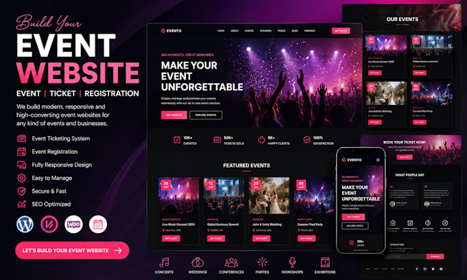 build event website,event ticket website,wedding store or event services website