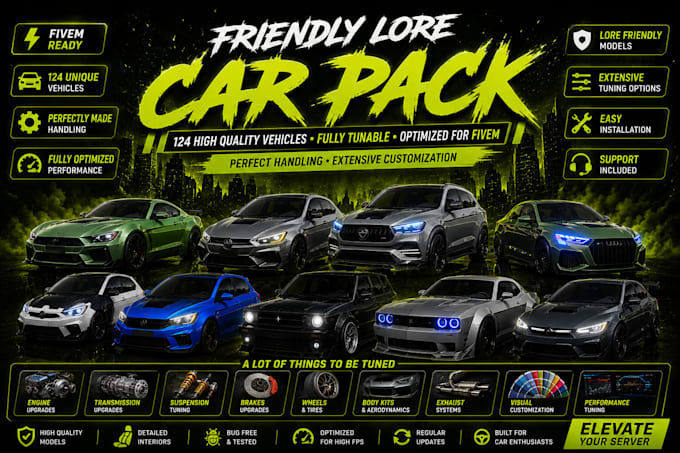 provide 124 lore friendly unbranded fivem cars