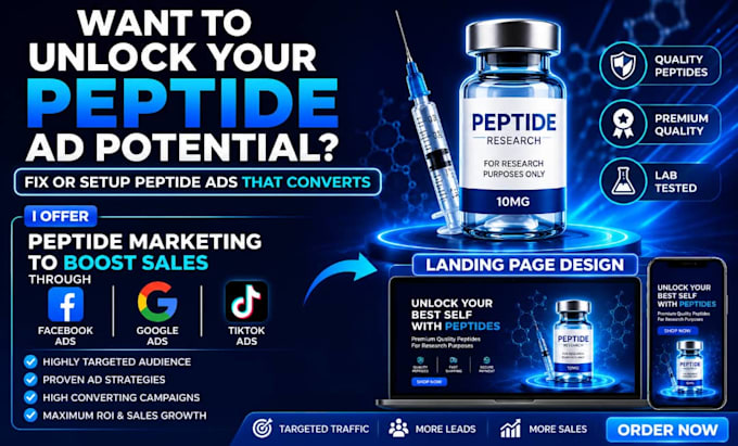 fix peptide ads issue, setup social media ads for peptide or 30k marketing sales