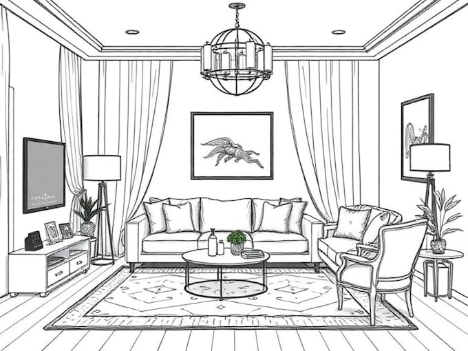 make living room interior sketch, illustration