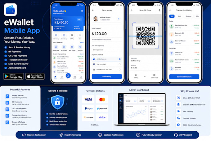 develop an ewallet mobile app with secure payment and money transfer features