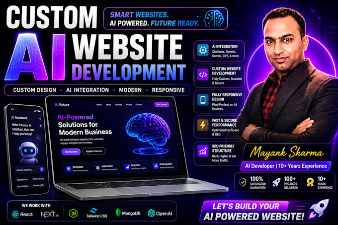do custom ai website development as full stack developer, front end developer