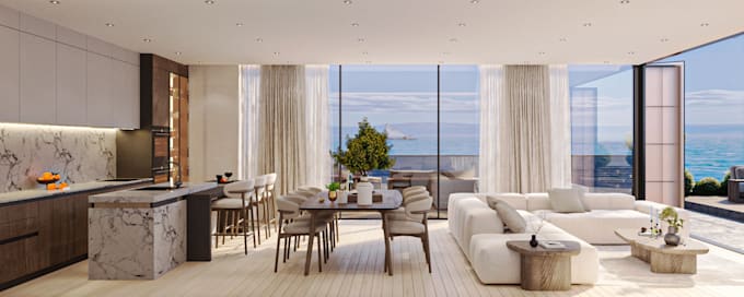 create realistic seaside house renders