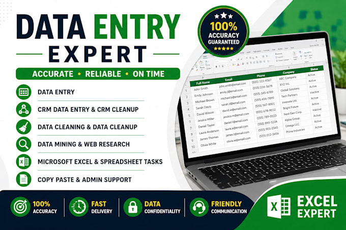 do data entry, CRM data entry, data cleanup, data mining and excel tasks