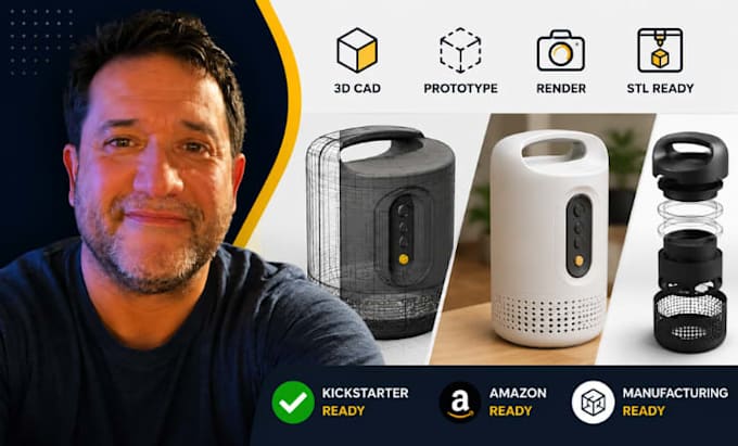 consumer product cad, kickstarter render, amazon ready stl prototype pro service