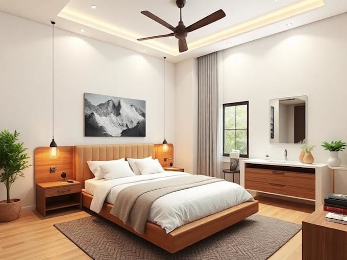 do bedroom, bathroom, kitchen, living room interior design, and 3d rendering