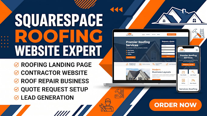 create squarespace roofing contractor website, quote request and landing page
