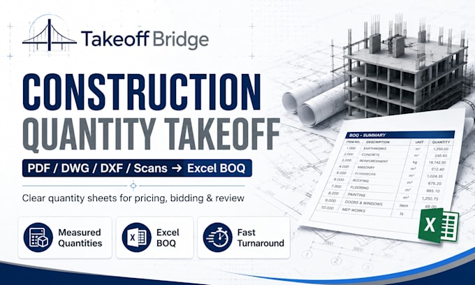 prepare construction quantity takeoff from PDF and dwg drawings