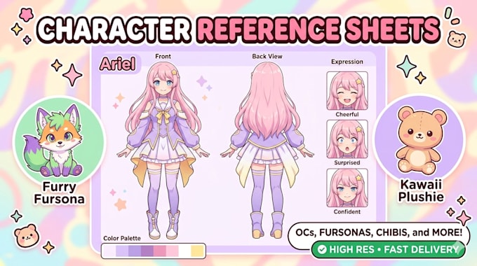 custom character reference sheet anime furry plushie kawaii