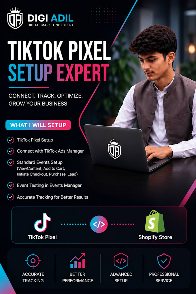 setup tiktok pixel and events tracking professionally