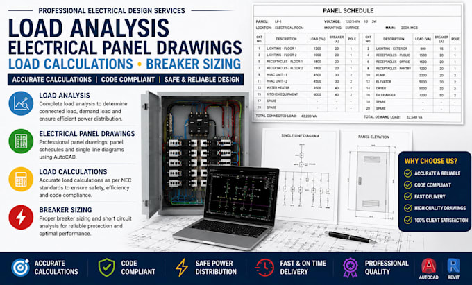 do load analysis electrical panel drawings load calculations breaker sizing