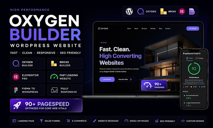 build oxygen builder bricks elementor wordpress website landing page