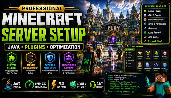develop and setup professional minecraft java servers and plugins