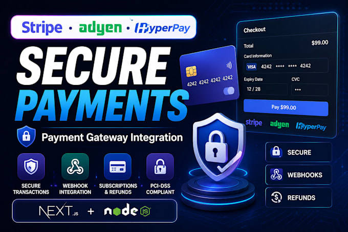 integrate stripe, adyen, or hyperpay payment gateway with webhooks