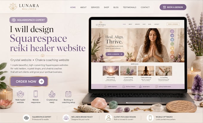 design squarespace reiki healer website crystal website chakra coaching website