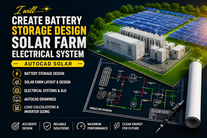 create create battery storage design solar farm electrical system autocad solar