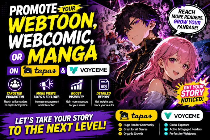 webtoon promotion, tapas comic promotion or webnovel across platforms