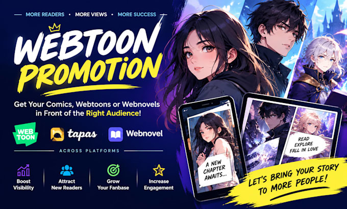 webtoon promotion, tapas comic promotion or webnovel across platforms