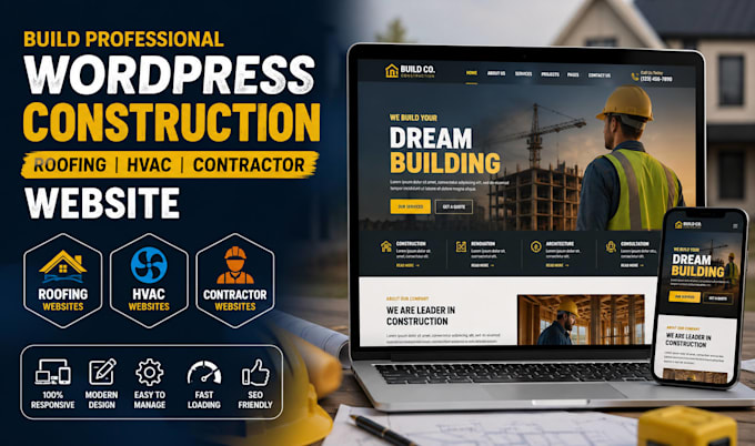 wordpress construction website roofing website hvac contractor website