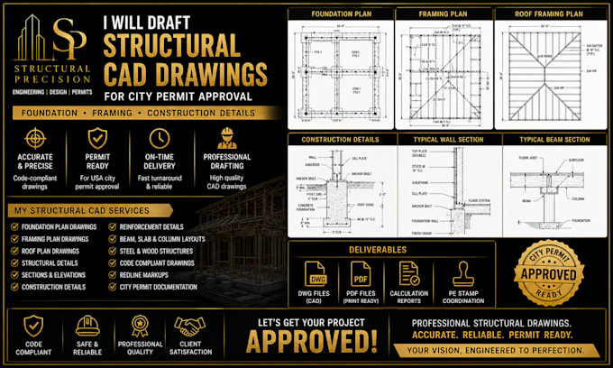 draft structural cad drawings foundation framing construction details