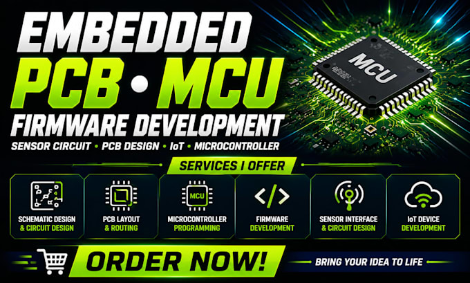 design embedded pcb prototype, iot microcontroller sensor circuit and firmware