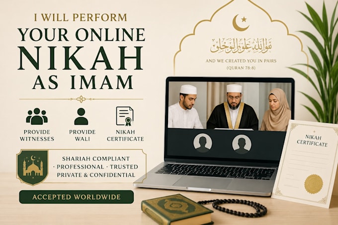 perform your online nikah as imam provide witnesses, wali and nikah certificate