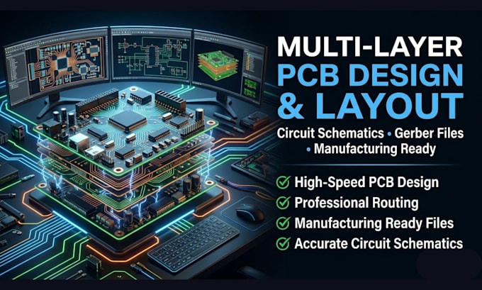 do multi layer pcb design, pcb layout and circuit schematic and gerber files