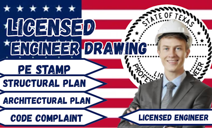 licensed structural engineer, architectural permit drawing  USA pe stamp ca fl