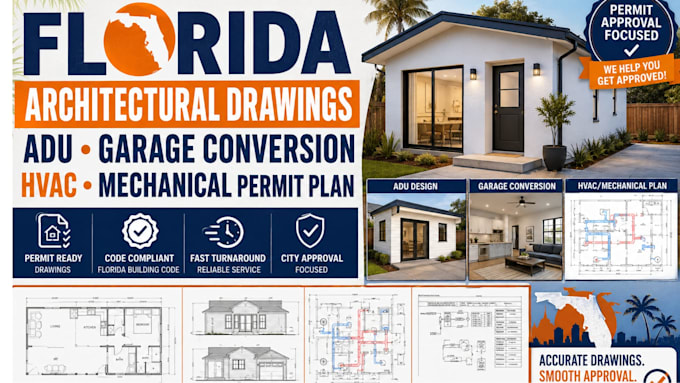 florida architectural drawing adu garage conversion hvac mechanical permit plan