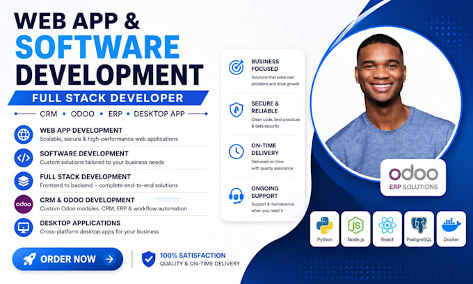 do web app, software development, full stack developer crm odoo erp desktop app