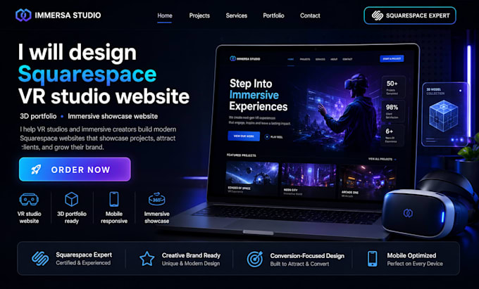 design squarespace VR studio website 3d portfoiio immersive showcase website