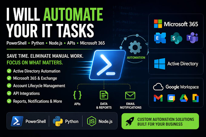 build powershell or python or nodejs automation solutions