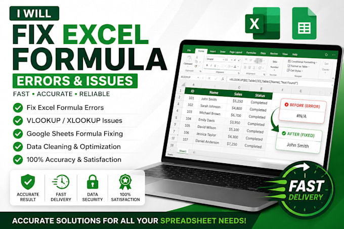 fix excel formula errors, vlookup, xlookup and google sheets