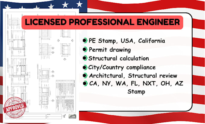 review, draw structural plans, licensed engineer, pe stamp in ca tx ga