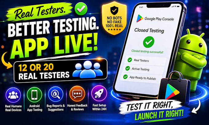 provide closed testing 12 testers 20 testers mobile app testing 12 testers