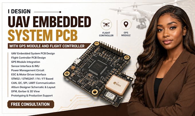 design uav embedded system pcb with gps module and flight controller