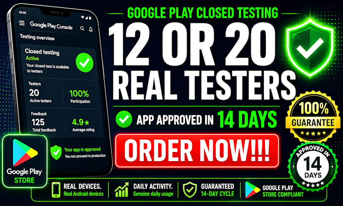 do 12 testers closed testing google play console for 14 days app approval