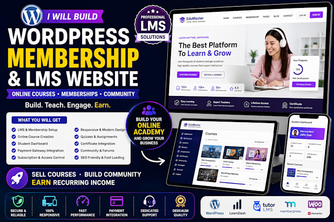 build wordpress membership website and lms website