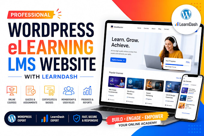 design wordpress elearning website, lms website using learndash