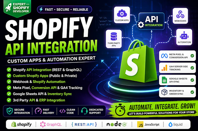 shopify API integration custom app automation pixel tracking and webhook expert