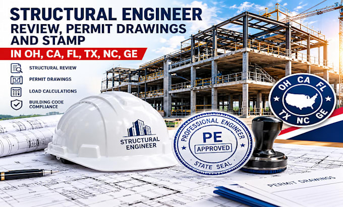 structural engineer review permit drawing and stamp in oh, ca, fl, tx, nc, ge