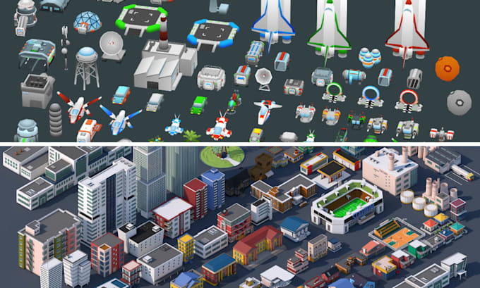 create stylized low poly 3d game assets, props, for unity