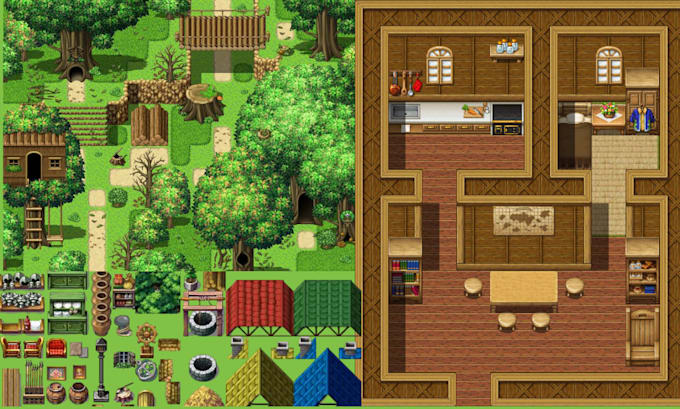 create custom fantasy maps, pokemon tileset, building, interior using rpg maker