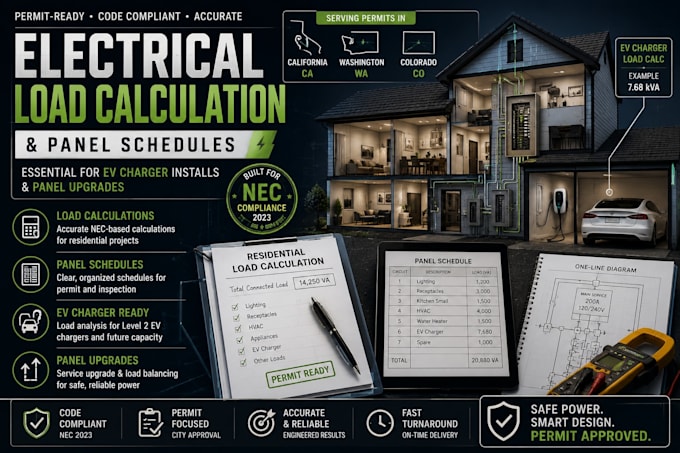 perform residential electrical load calculation and panel schedule