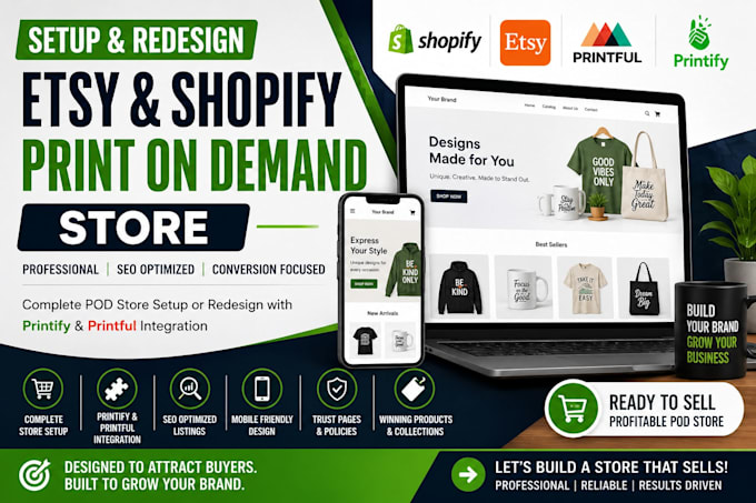 setup etsy shopify print on demand printify printful store redesign shopify pod
