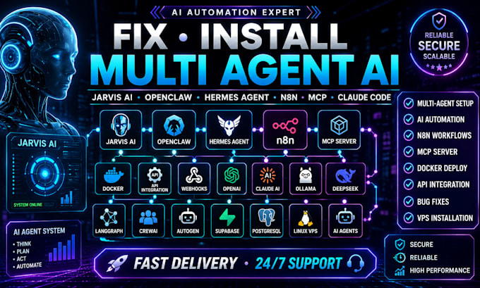 fix install multi agent jarvis ai  openclaw hermes open claw n8n mcp automation