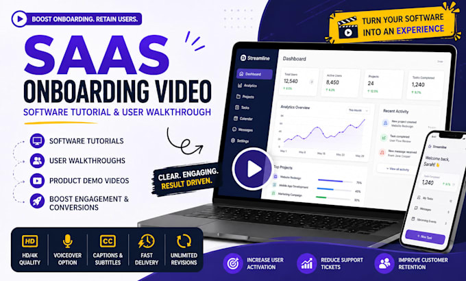 create saas onboarding video for software tutorial and user walkthrough for apps