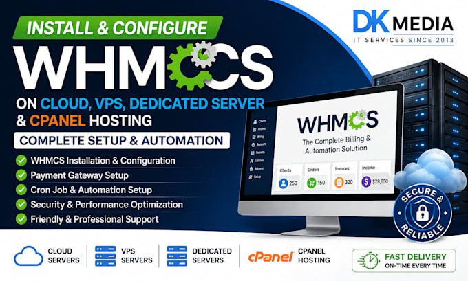 install and configure whmcs on cloud vps, dedicated server, or cpanel hosting