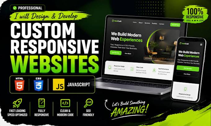 develop a responsive website in HTML, CSS, and javascript